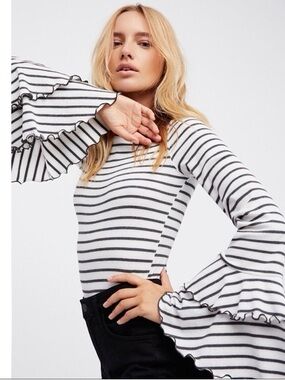 Free People Good Find Grey Striped Long Sleeve size L we the free